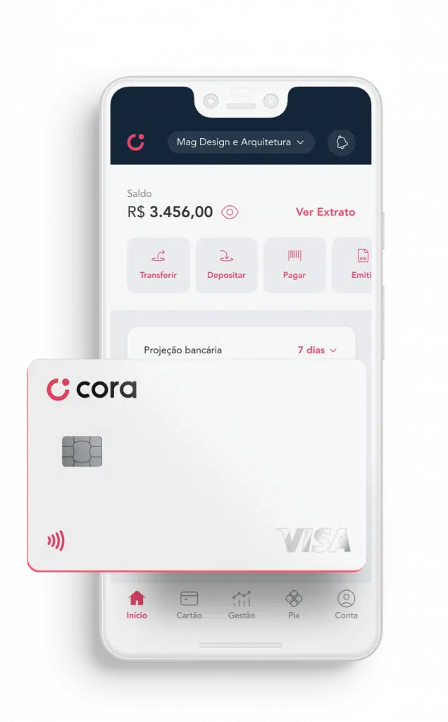 Aplicativo e cartão da conta PJ Cora
