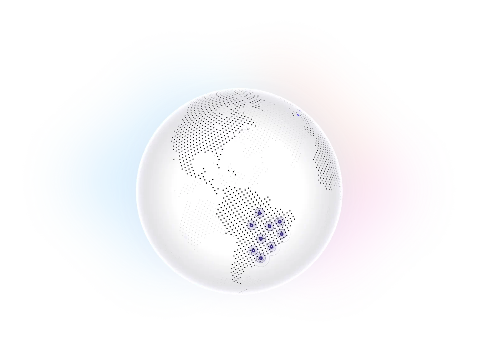 Globo terrestre com destaque para as regiões atendidas no Brasil